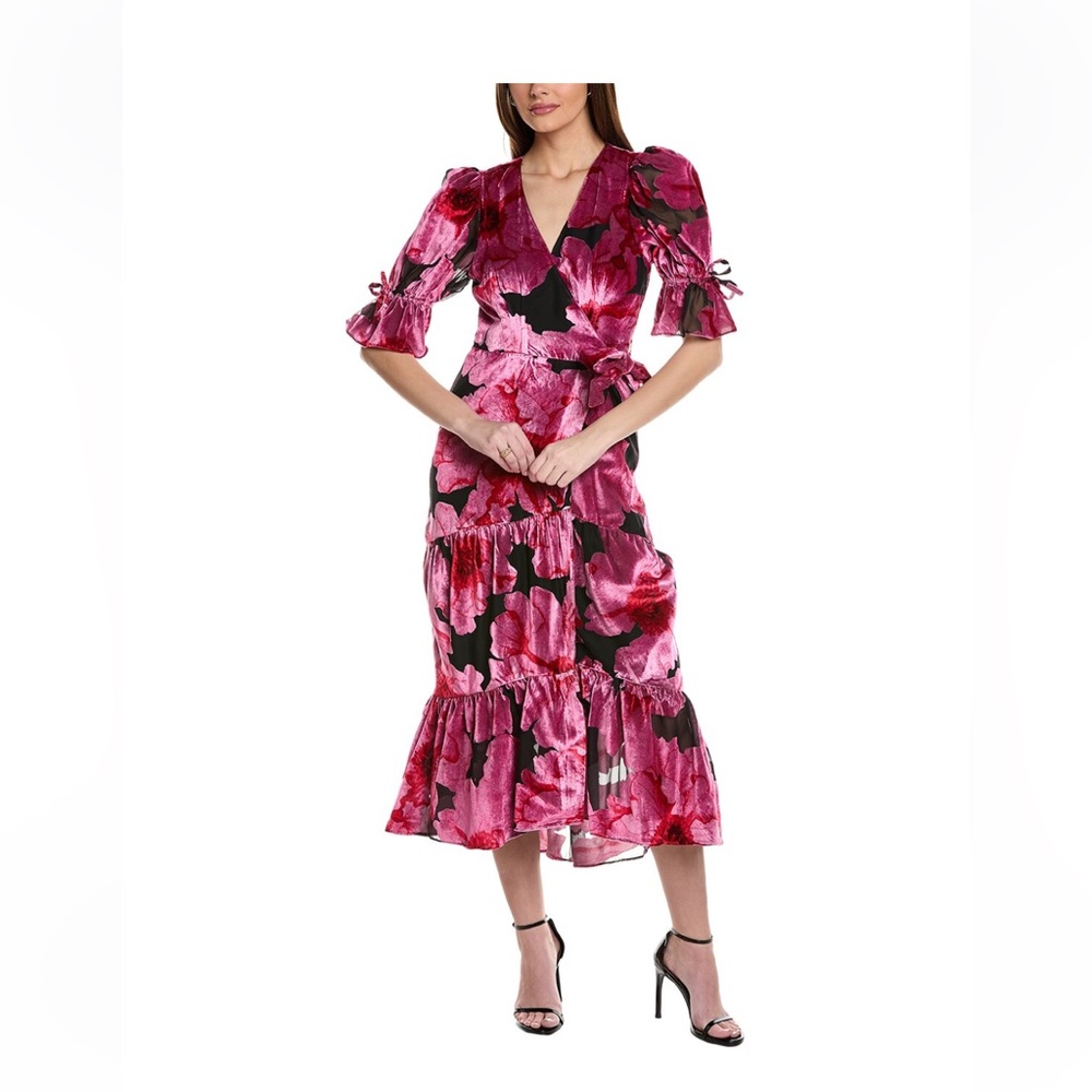 Hutch - Marisol midi. Pink and Black Wrap Dress. XS